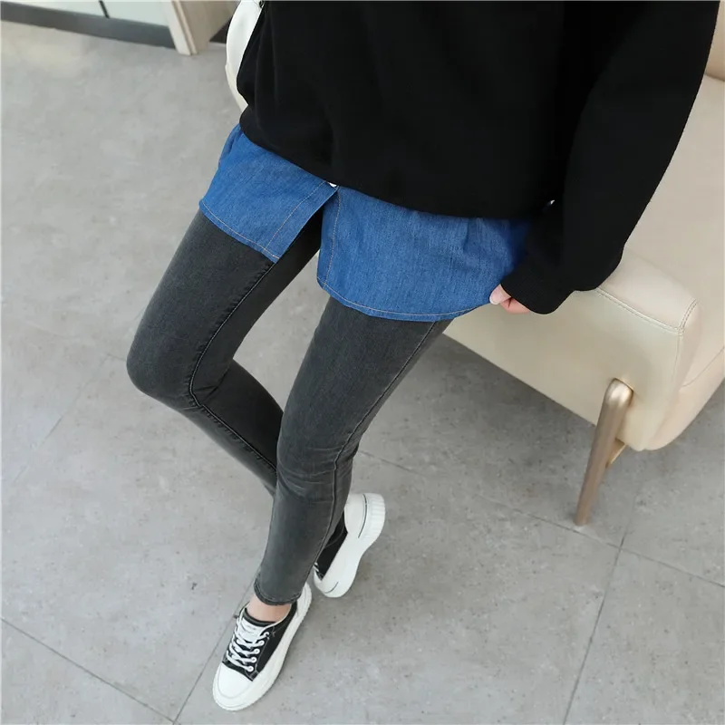 Denim Style Solid Colored Fake Hem Shirt for Lady Layered on Top with Bottom Half Skirt Denim A-line Skirt Women's Clothing