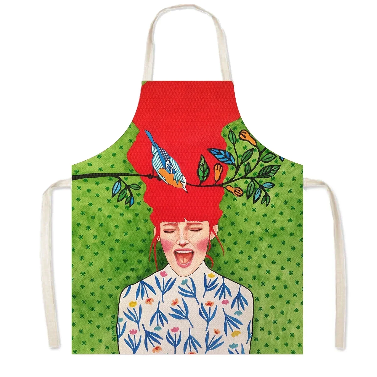 Vintage Painting Art Girl Print Kitchen Apron Oil Painting Women Baking Household Cleaning Tools Waiter Chef Cooking Pinafore