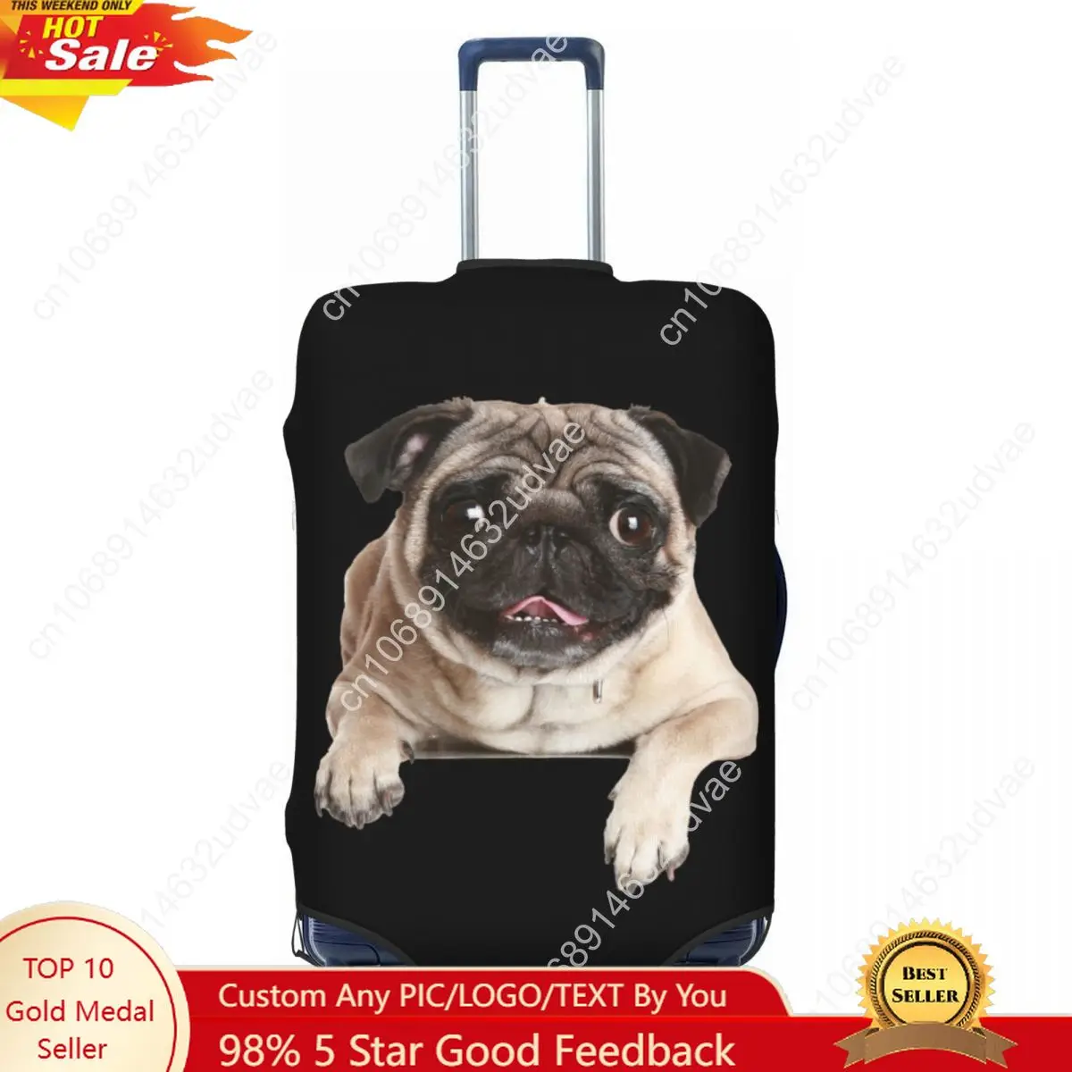 

Custom Lovely Pug Dog Luggage Cover Funny Suitcase Protector Covers Suit For 18-32 inch