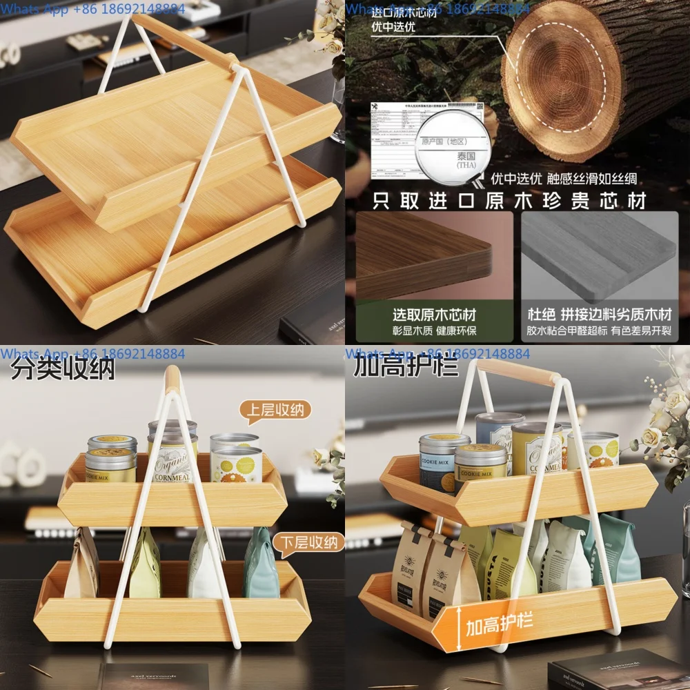 Wooden Snack Storage Rack Multi Tier Fruit Tray for Table Desktop Organizer for Office Living Room