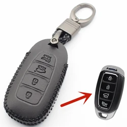 FLYBETTER-Funda de cuero genuino para llave inteligente, 4 botones, para Hyundai Santa Fe TM, Palisade, Grandeur, Azera, Elantra GT, Kona L536