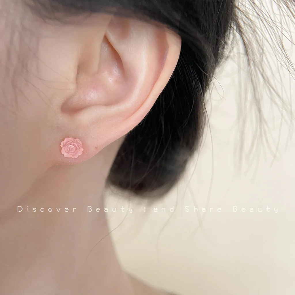 DIY accessories Mini Color Rose Flower Stud Earrings Female Korean Sweet Girl Heart Earrings Simple Small Versatile Earrings Who