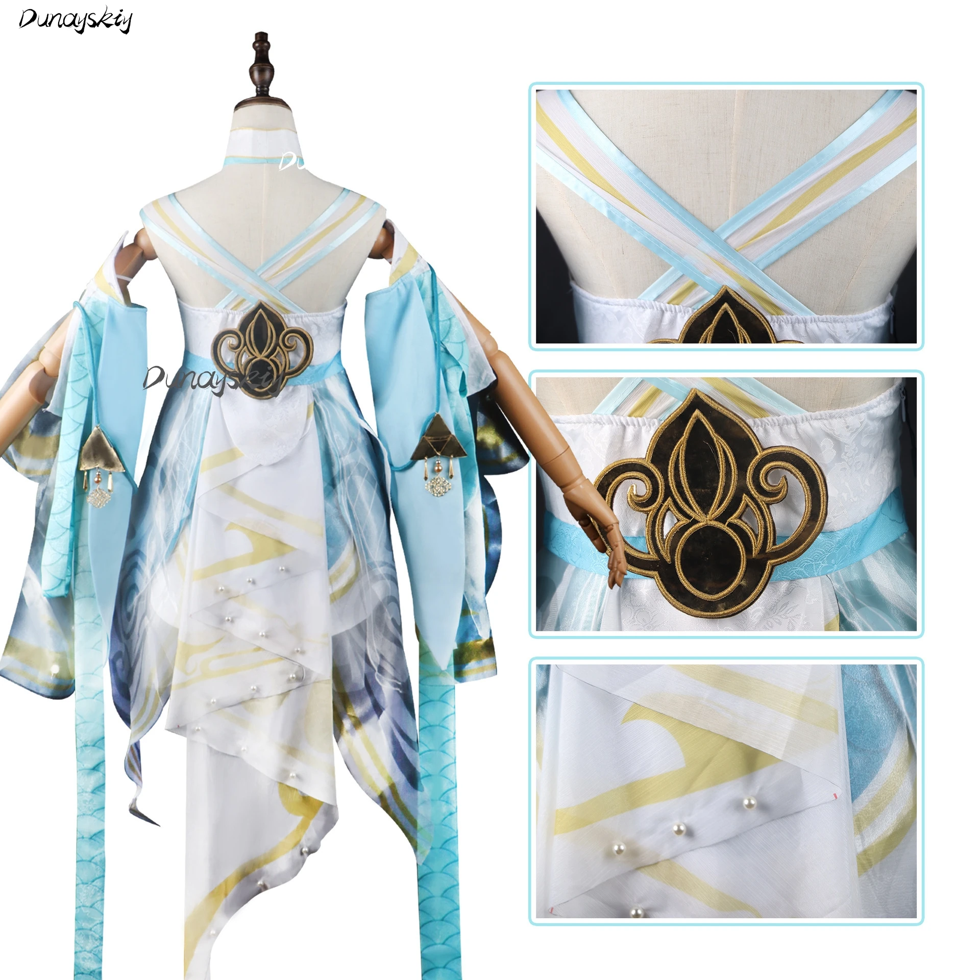 Honor of Kings XISHI Loong Cosplay Costume Set Silver Wig Dragon Horn Mermaid Ears Water Element Dress Up Party Event Costumized