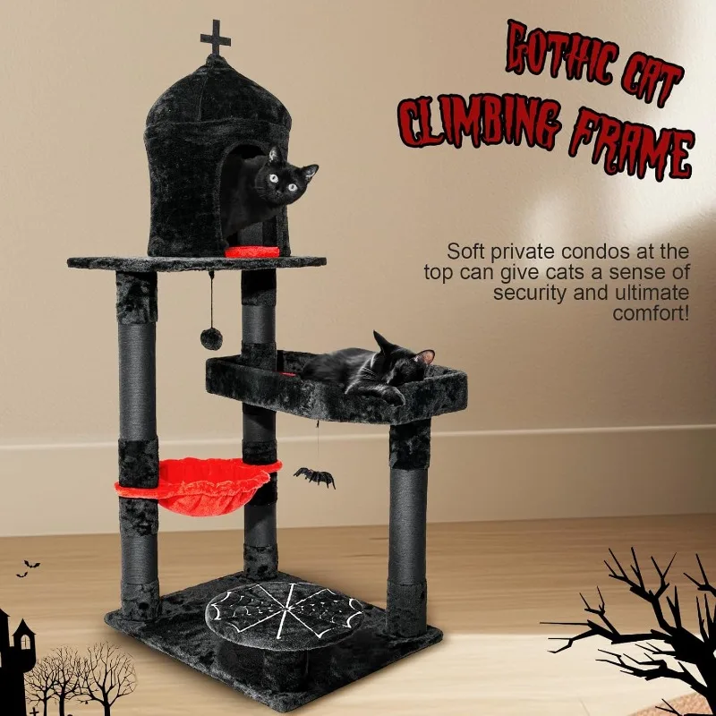 Gothic Cat Tree with Coffin Bed，55