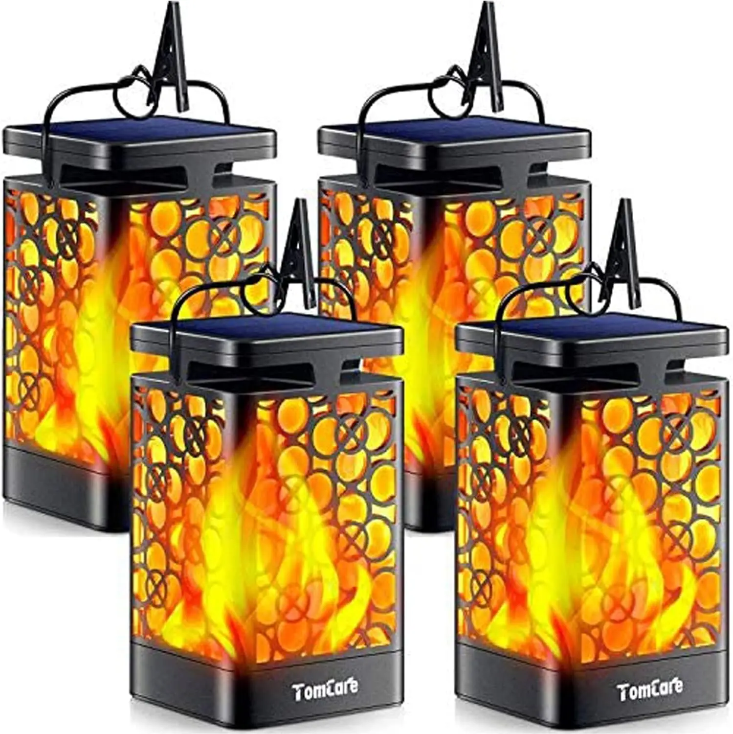

Upgraded Solar Lantern with Flickering Flame, Waterproof LED Outdoor Hanging Lights for Patio Garden Deck Yard, 4 Pack