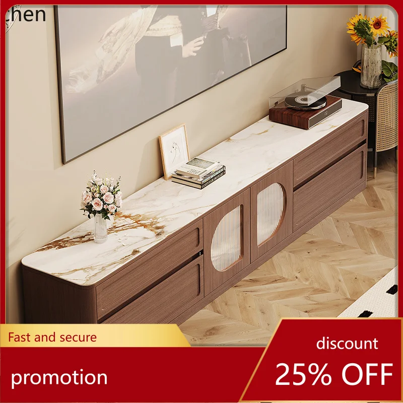 

HT solid wood rock panel TV cabinet storage storage integrated antique living room household floor double floor cabinet