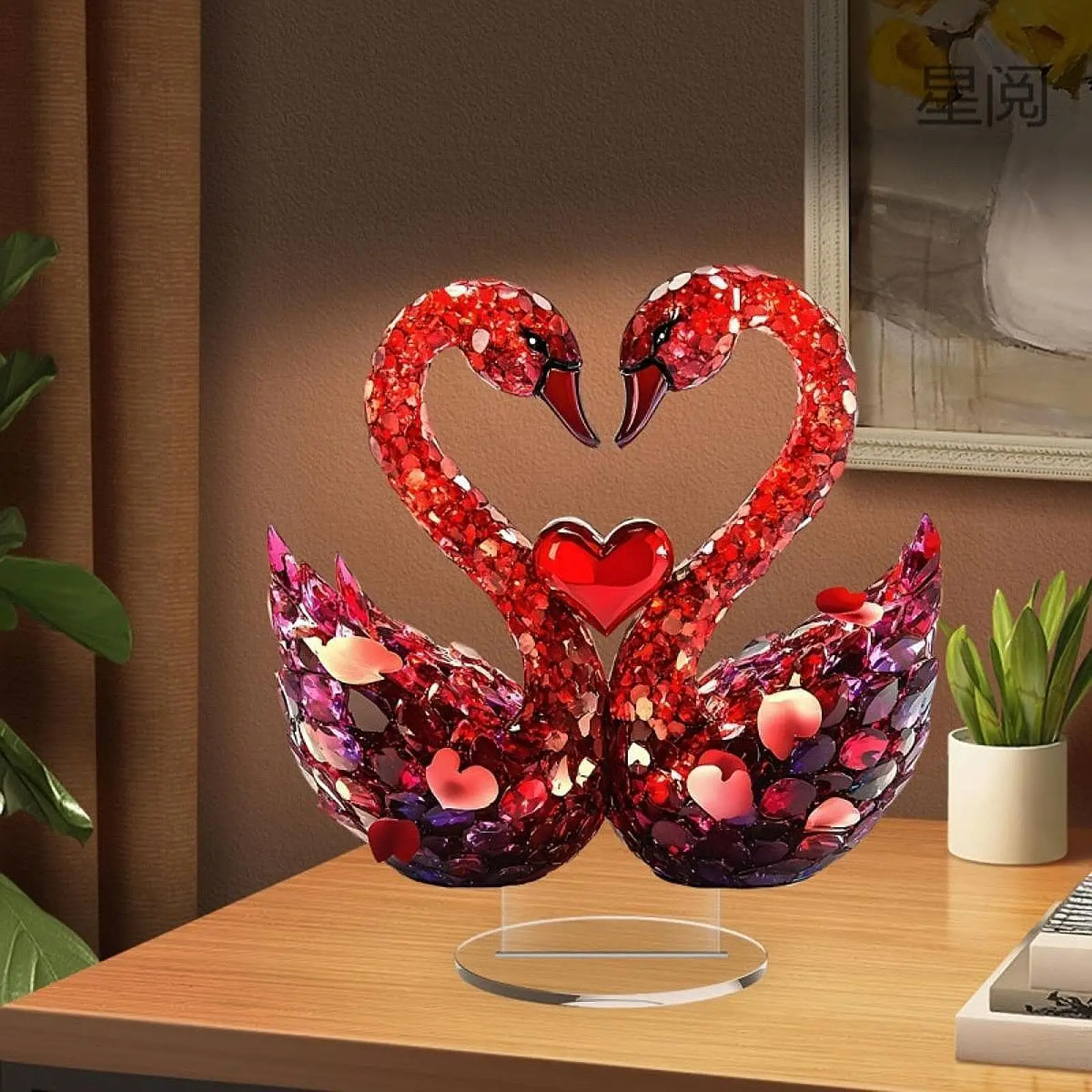 زخرفة بجعة الحب الرومانسية عرض لوحة مسطحة ثنائية الأبعاد لمكتب المزرعة #4