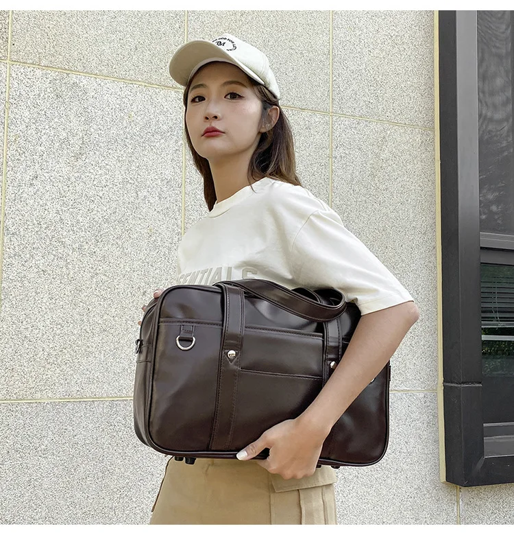 Student Handbag JK Uniform Bag Single Shoulder PU Uniform Bag Commuter Document Backpack Computer Bag Travel Bag