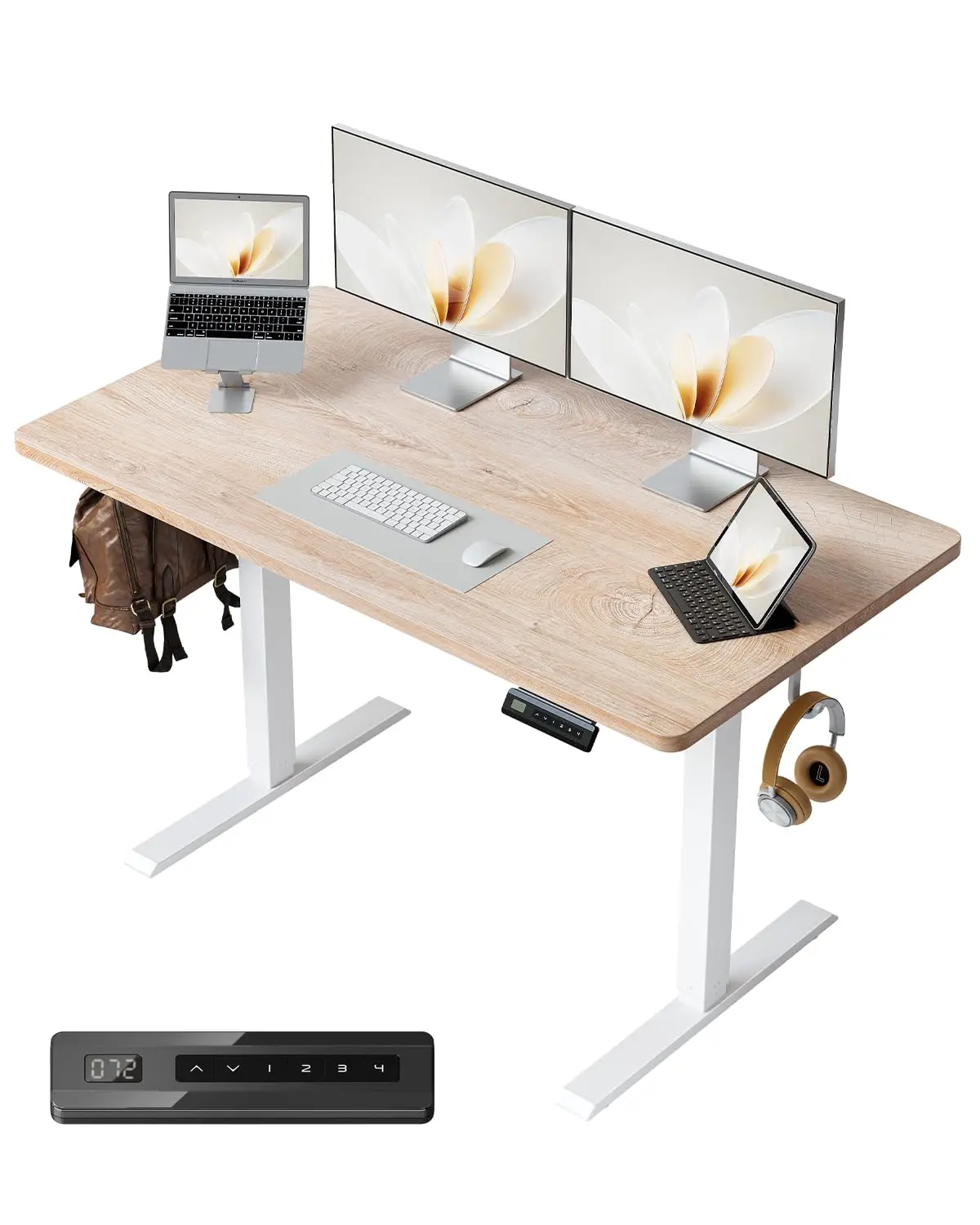 Seamless Electric Height Adjustable Standing Desk 48x24 Oak Home Office Study Multi-Device Workstation, Customized