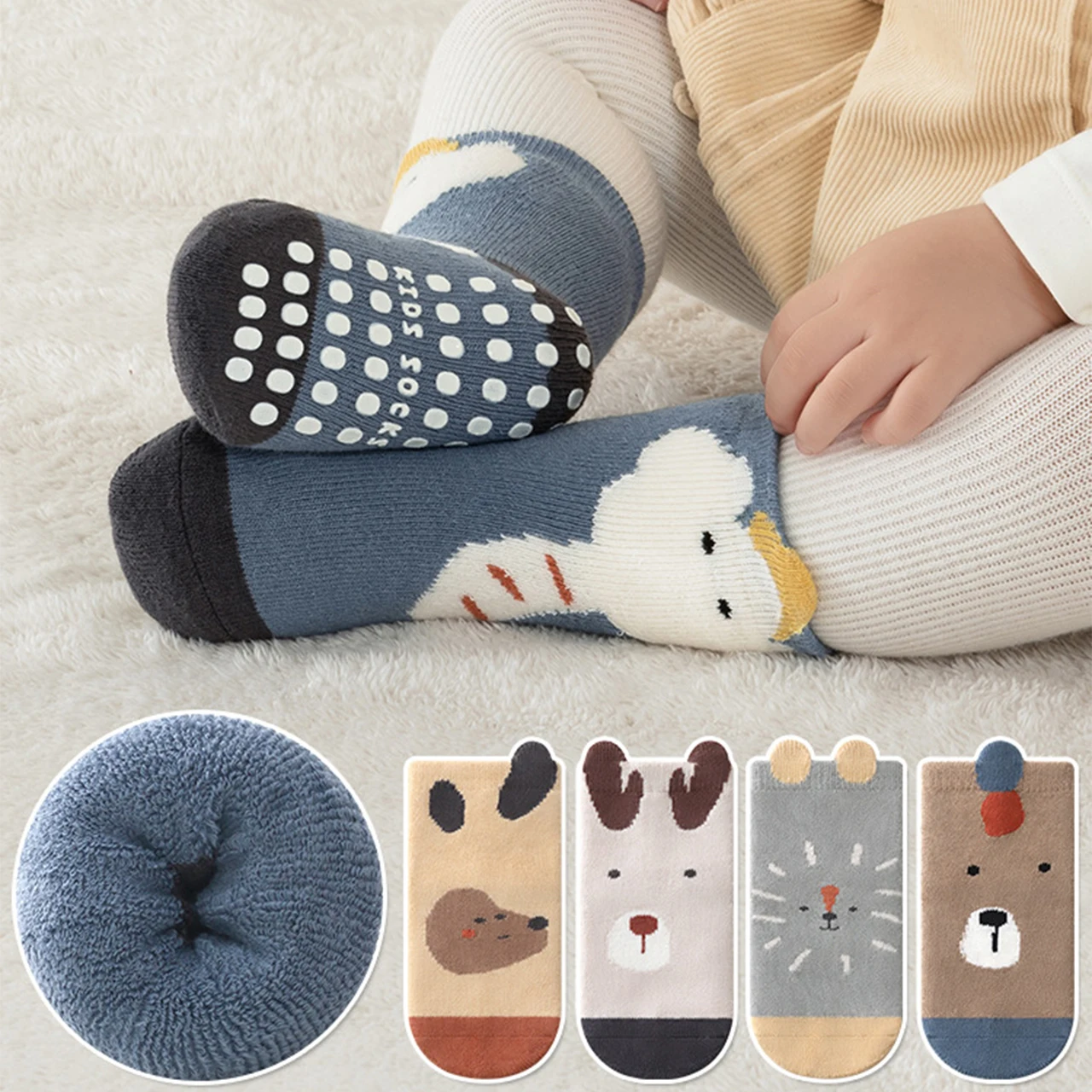 Winter Warm Baby Plush Socks Thicken Lamb Fleece Mid Tube Sock 0-3Year Newborn Thermal Footwear Indoor Anti Slip Kids Floor Sock