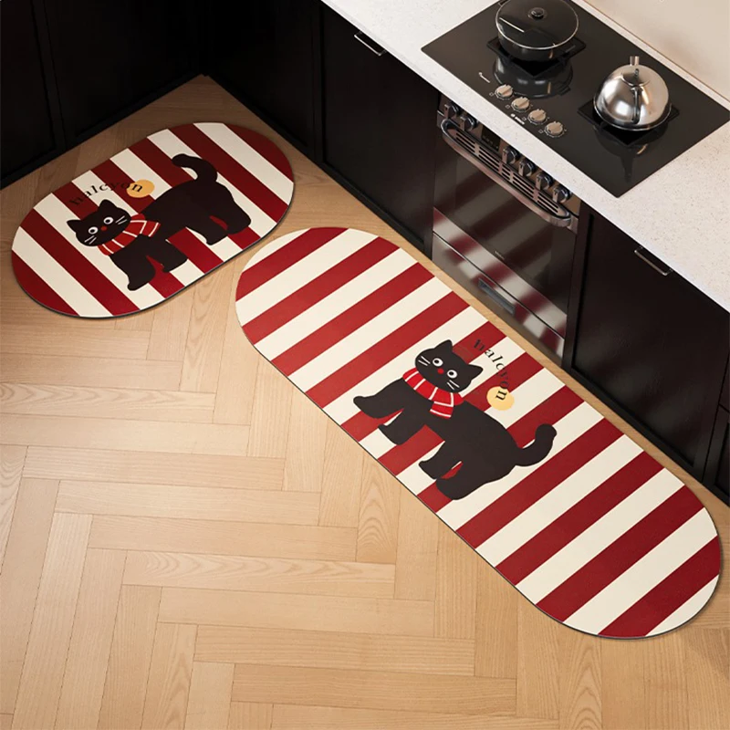 Kitchen Floor Mat Oil-absorbing Non-slip Dirt-resistant Rugs Water-absorbing Diatom Mud Mats New Year Red Animal Strip Carpet