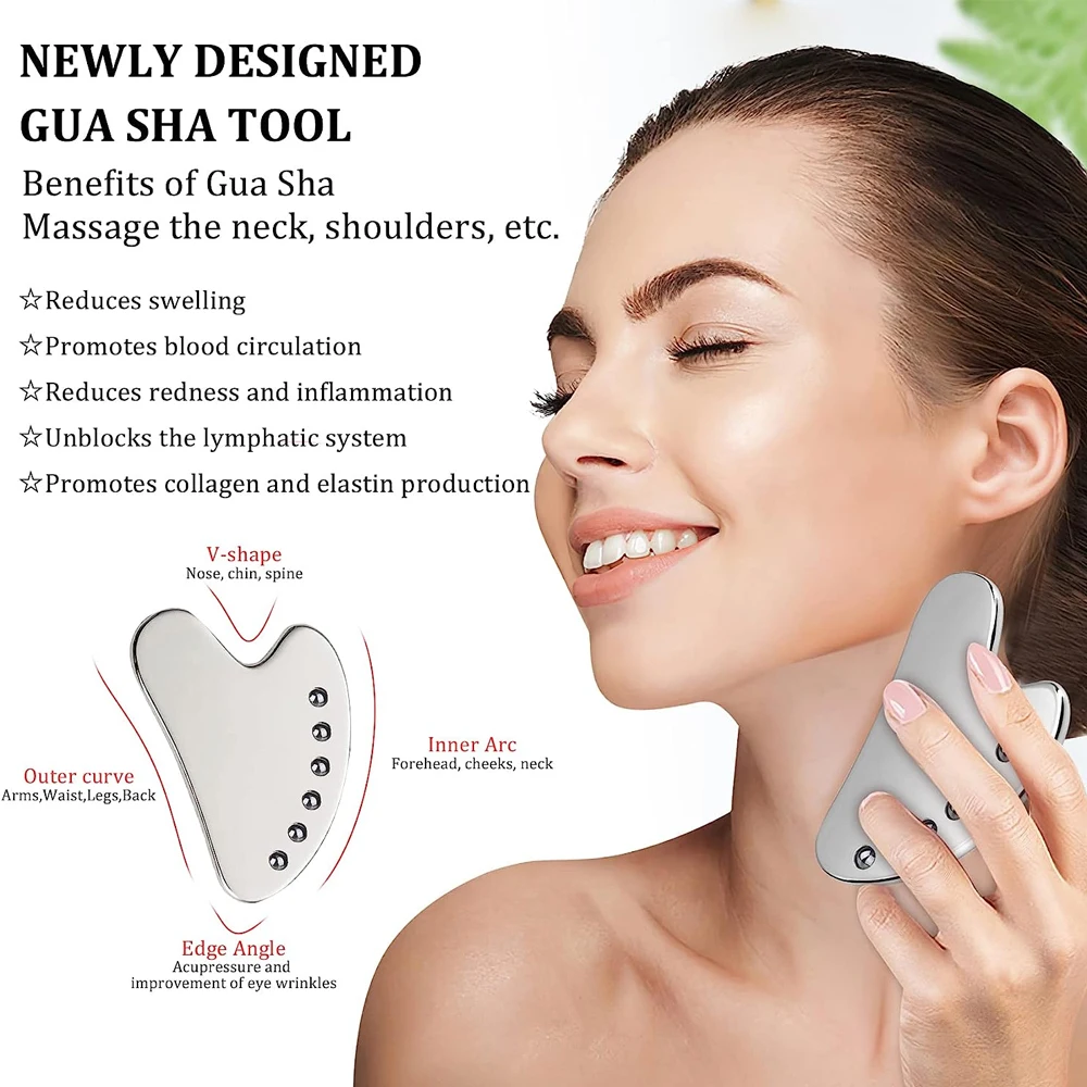 Gua Sha Facial Tool, Grade Stainless Steel Scraping Tool for Soft Tissue Scraping, Upgrade Massage Tools, Physical Therapy Stuff