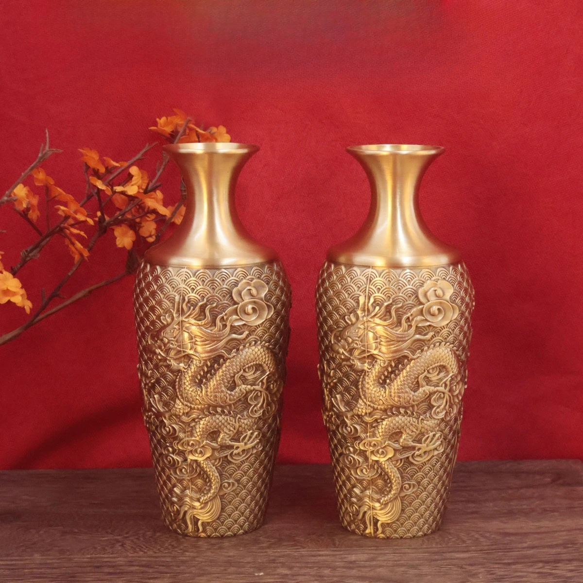 Antique Brass Leaping Fish Vase Living Room Dried Bloom Oriental Craft Table Decor Gift Ornament