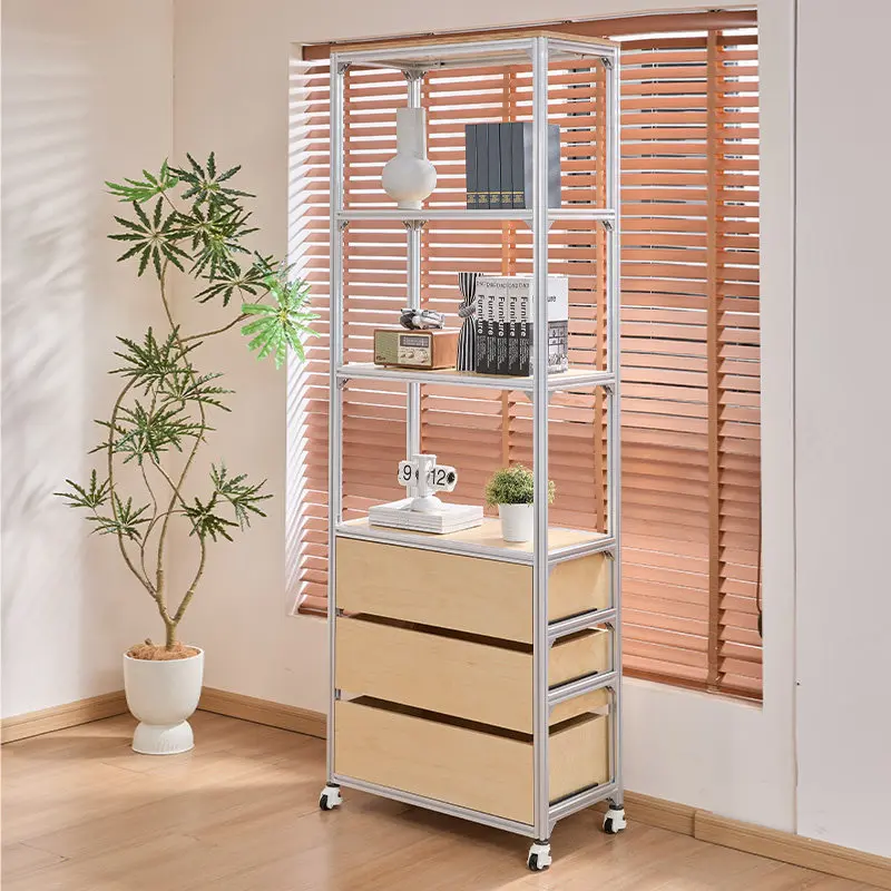 YJQ aluminum profile birch ocean board display rack floor multi-layer shelf sample display rack