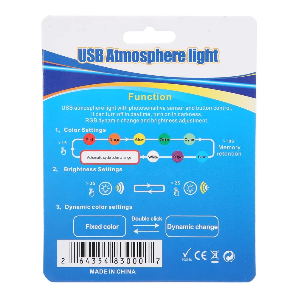 New 8 Colors USB Ambient Light Brightness Adjustable LED Powered RGB Car Light Colorful Type C Powered LED Atmosphere Lamp