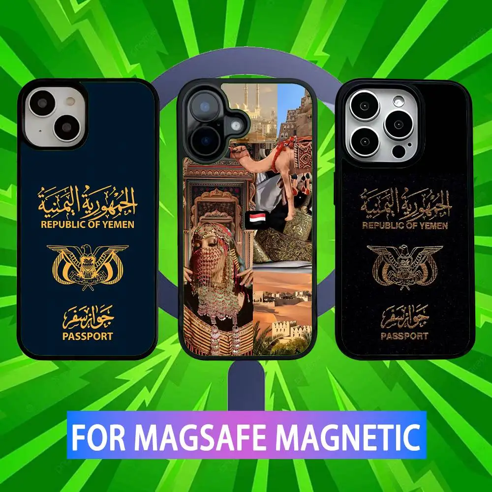 

Yemen Passport Art Phone Case For iPhone 16,15,14,13,12,11,Pro,Max,Plus,Mini,SE New Magsafe Magnetic Wireless Charging