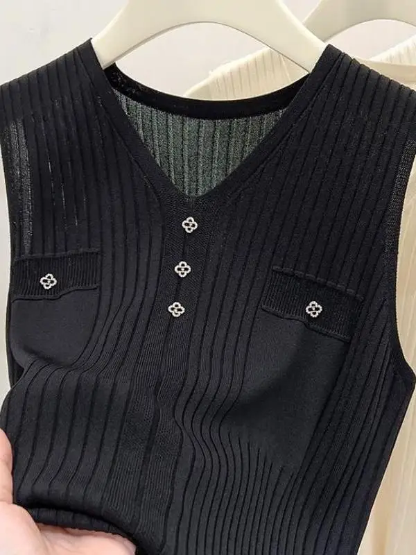 Loose Fit Ice Silk Strap Vest Women's Summer Thin Svel Top Sweet Sle Long Sve Ultra ort Length Faionable