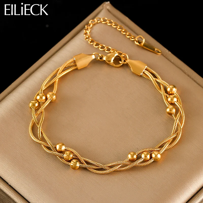 

316L Stainless Steel Beads Wound Chain Bracelet for Women Charm Metal 18 K Plated Trendy Golden Unique Design Jewelry