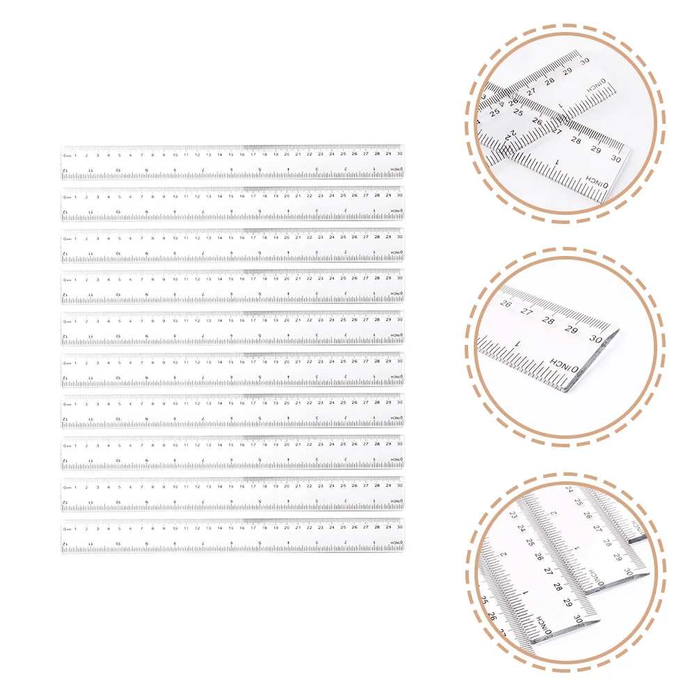 20 peças réguas transparentes de 12 polegadas com polegadas e centímetros flexíveis de alta resistência para estudantes, escola, escritório