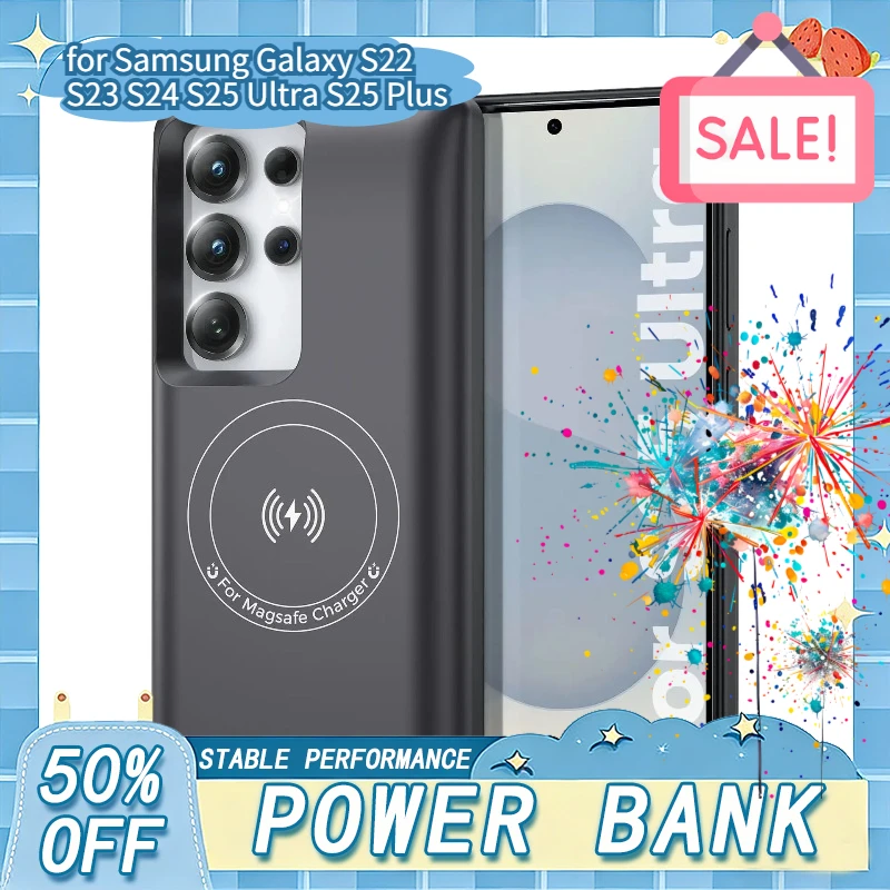 

Auxiliary Battery for Samsung Galaxy S22 S23 S24 S25 Ultra S25 Plus Magnetic Wireless Battery Charger Case Power Bank