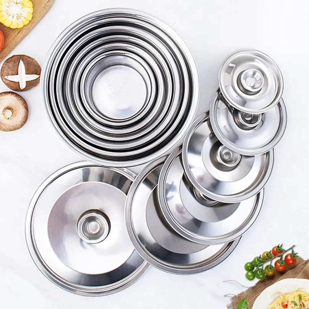 New Stainless Steel Pot Lids 12-24cm Reusable Flavoring Bucket Cover Frying Pan Metal Lid