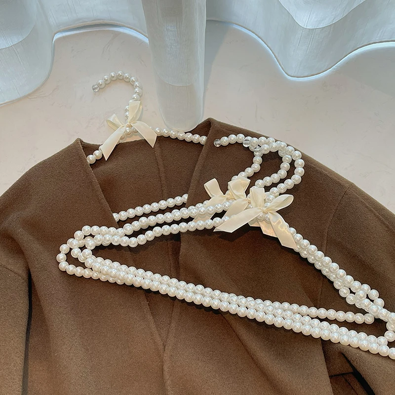 1pc 20/25/30/40cm Pearl Hanger Bow Tie Bride Hanger For Adult Kids Clothes Elegant Organizer Clothespins Wedding Dress Hanger