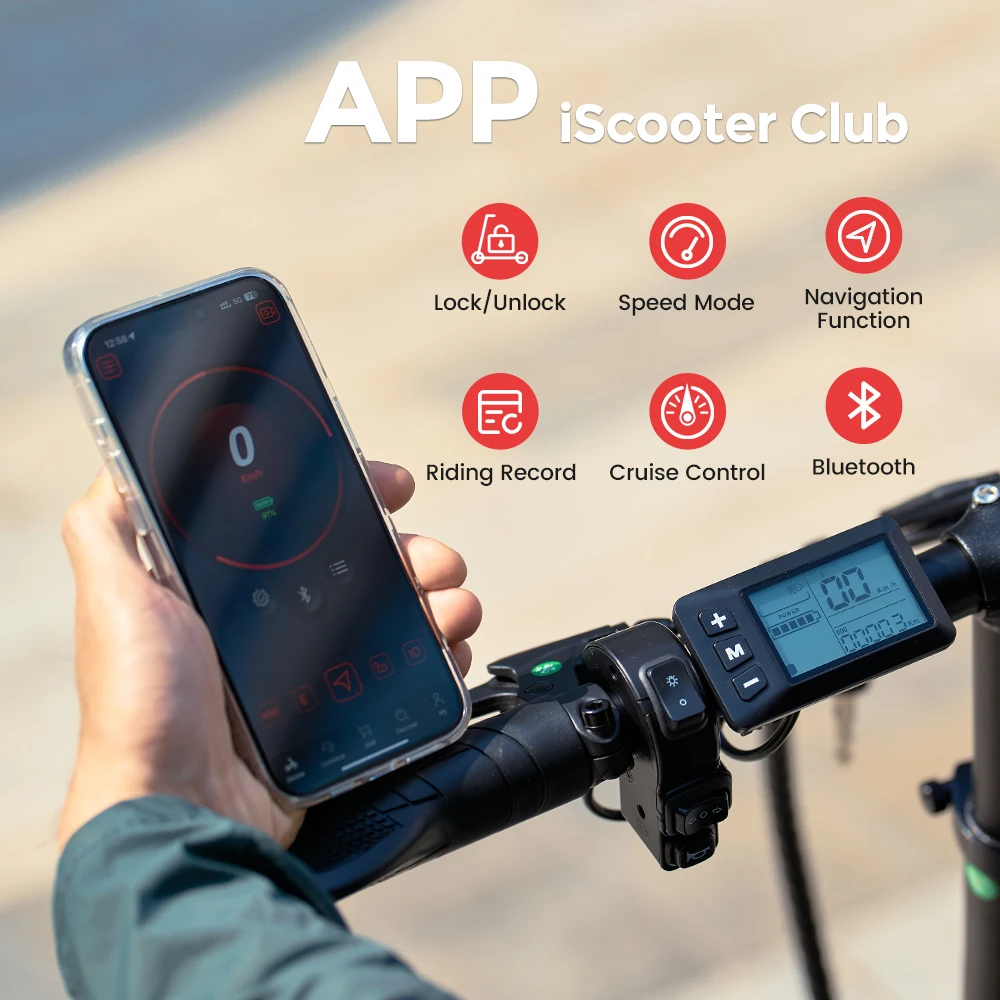 Scooter Eléctrico iScooter F7 1000W 45km/h, Bicicleta Eléctrica 48V10.4Ah con 72km de Autonomía, Control por Aplicación, Neumáticos Todoterreno de 16'', Plegable, con Cesta Trasera, Ideal para Compras