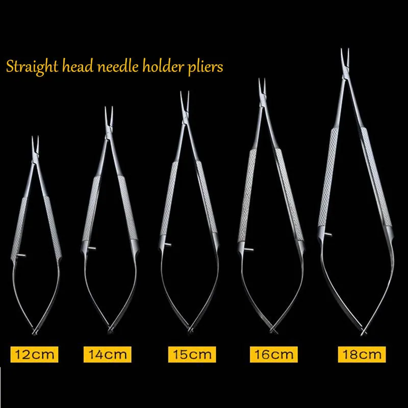 5pcs straight head stainless steel microsurgical instrument 12/14/15/16/18cm surgical ophthalmic device lock needle holder plier