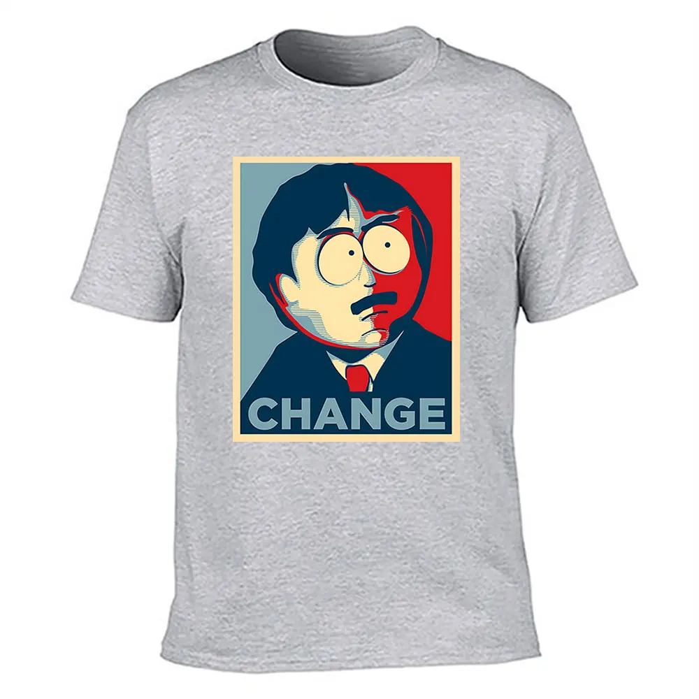 Men's Cotton T-Shirt, South Park Randy Marsh "CHANGE" Graphic Print Crew Neck Casual Tee, Funny Political Meme Top for Fans view 3