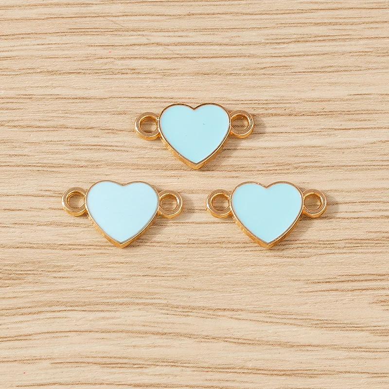 10 stücke 16x9mm niedlichen Doppel loch Emaille Liebe Herz Charms Anschlüsse für Schmuck machen DIY handgemachte Armbänder Halskette Handwerk Geschenk – Detail 5