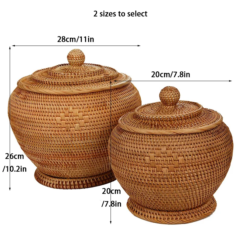 Handwoven Rattan Tea Storage Box With Lid Puer Tea Bag Organizer Green Tea Caddy Snack Canister Food Container Kongfu Tea Set