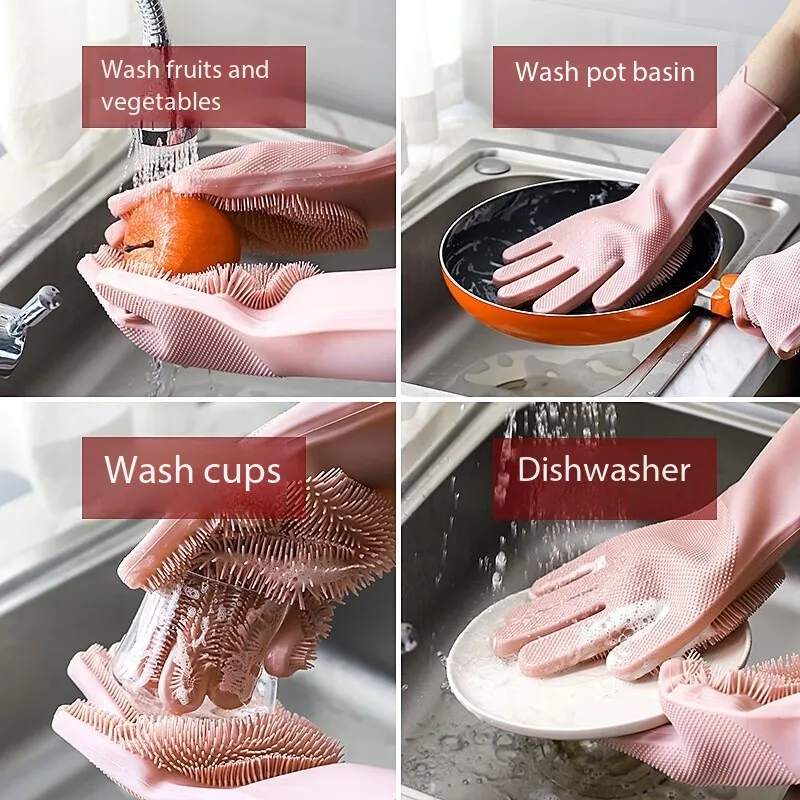 

Silicone Dishwashing Gloves Magic Bath Gloves Durable, Wear-Resistant, Waterproof Rubber Gloves for Household Use