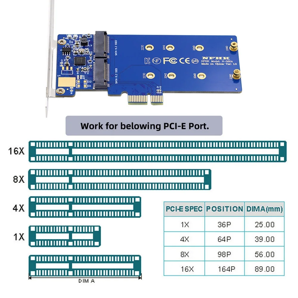 Dual SATA NGFF Key B+M SSD to PCI-E 1x Motherboard Desktop Adapter Converter SSD Card JMB582 2280