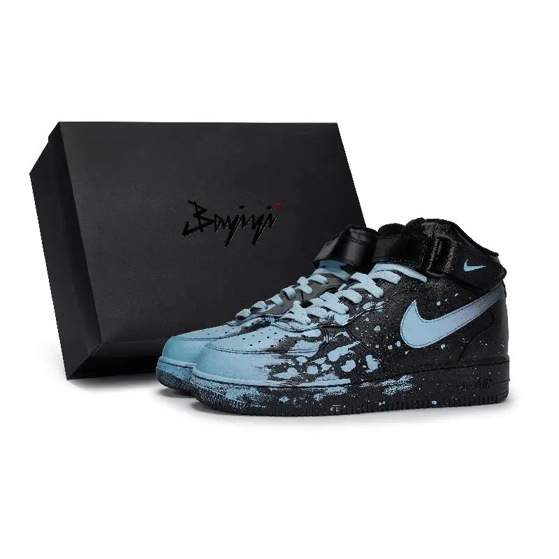 

[Custom Male and female Interstellar Light Blue SBOX]Nike Air Force 1 Skateboard Shoes Unisex Mid-Top Blue