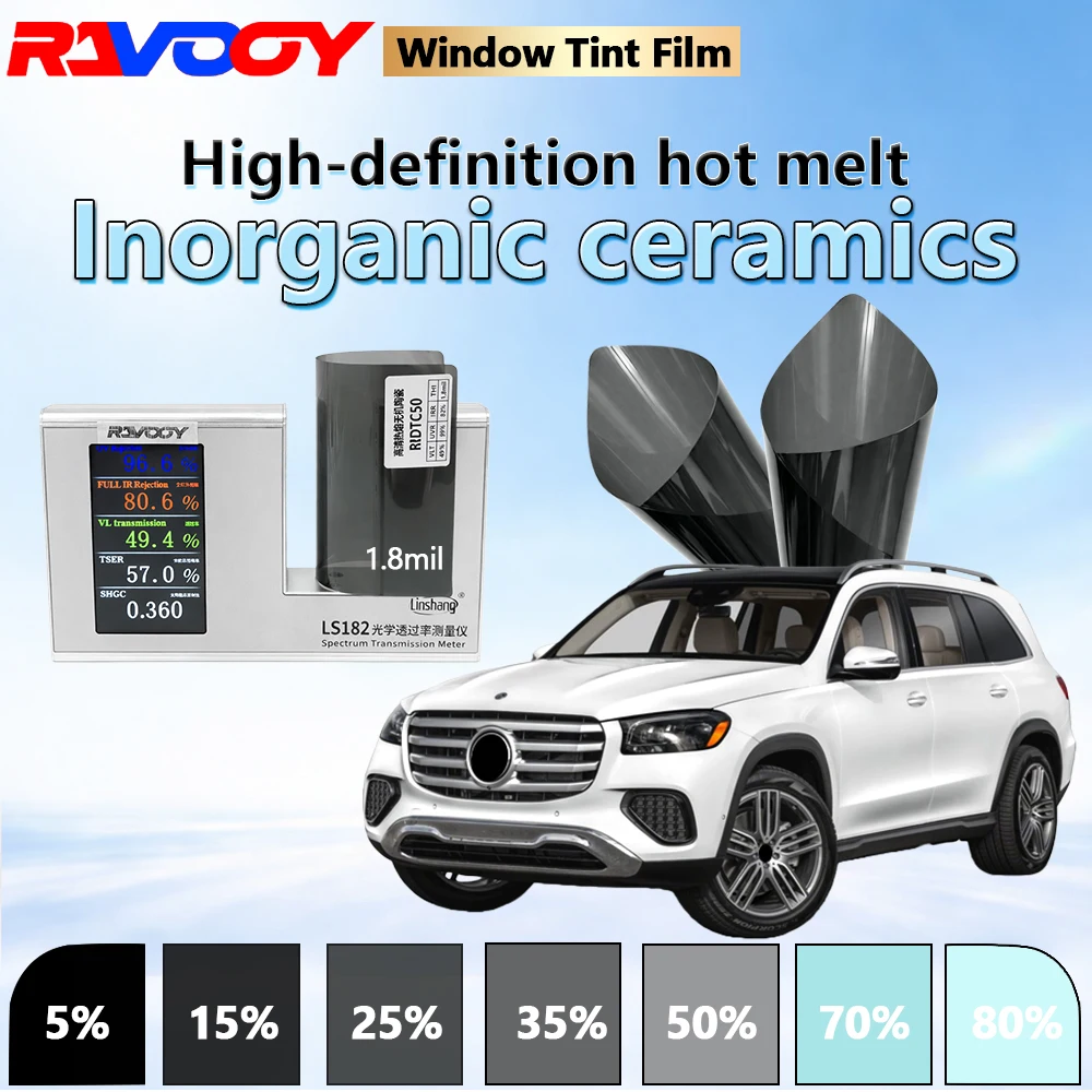 RDTC50 High Definition Hot Melt Inorganic Ceramic Automotive Window Tint Film 1.8mil 49.4% VLT High Thermal Insulation 152CMX30M
