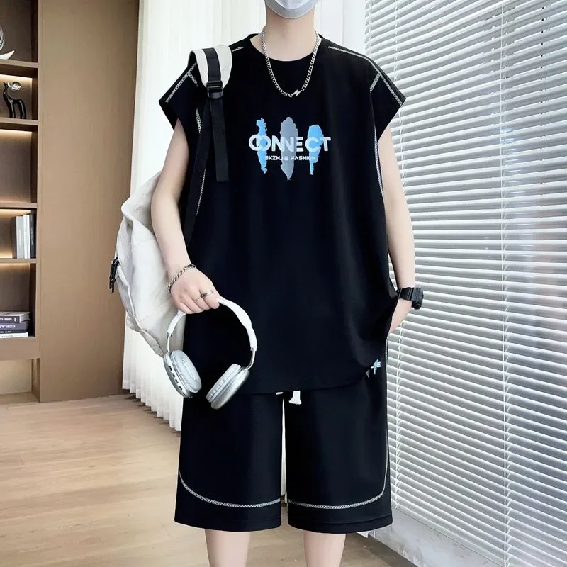 Teen Boys Summer Stretch Sleeveless Vest Shorts Set Cool Light Basketball Two Piece Outfit S 4XL