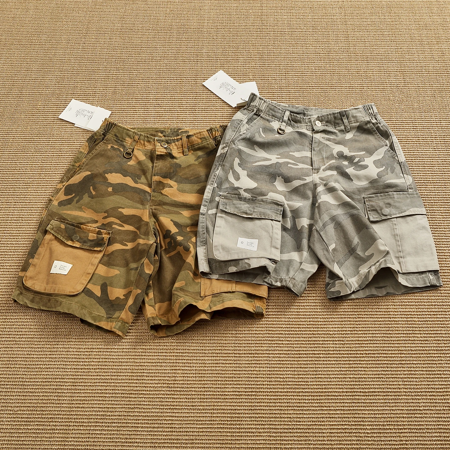Heavyweight Canvas Camouflage Work Shorts Men's Elastic Waist Outdoor Military Style Multi-Pocket Weathered Washed Five-Quart...