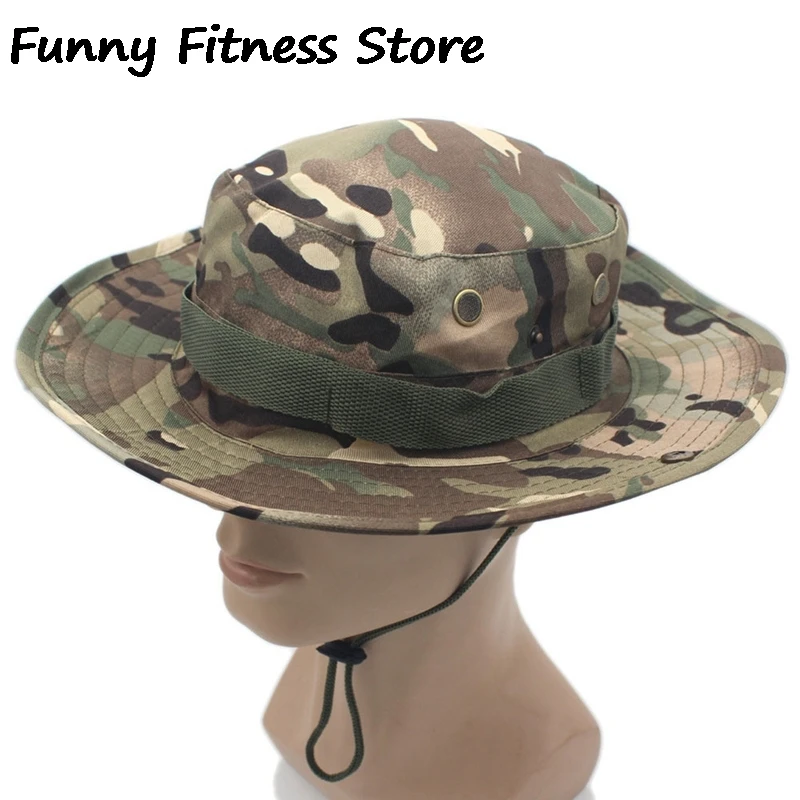 Camouflage Summer Panama Jungle Hunting Hats Men Women Outdoor Desert Hat UV Protection Large Beach Cap Climbing Fishing Caps