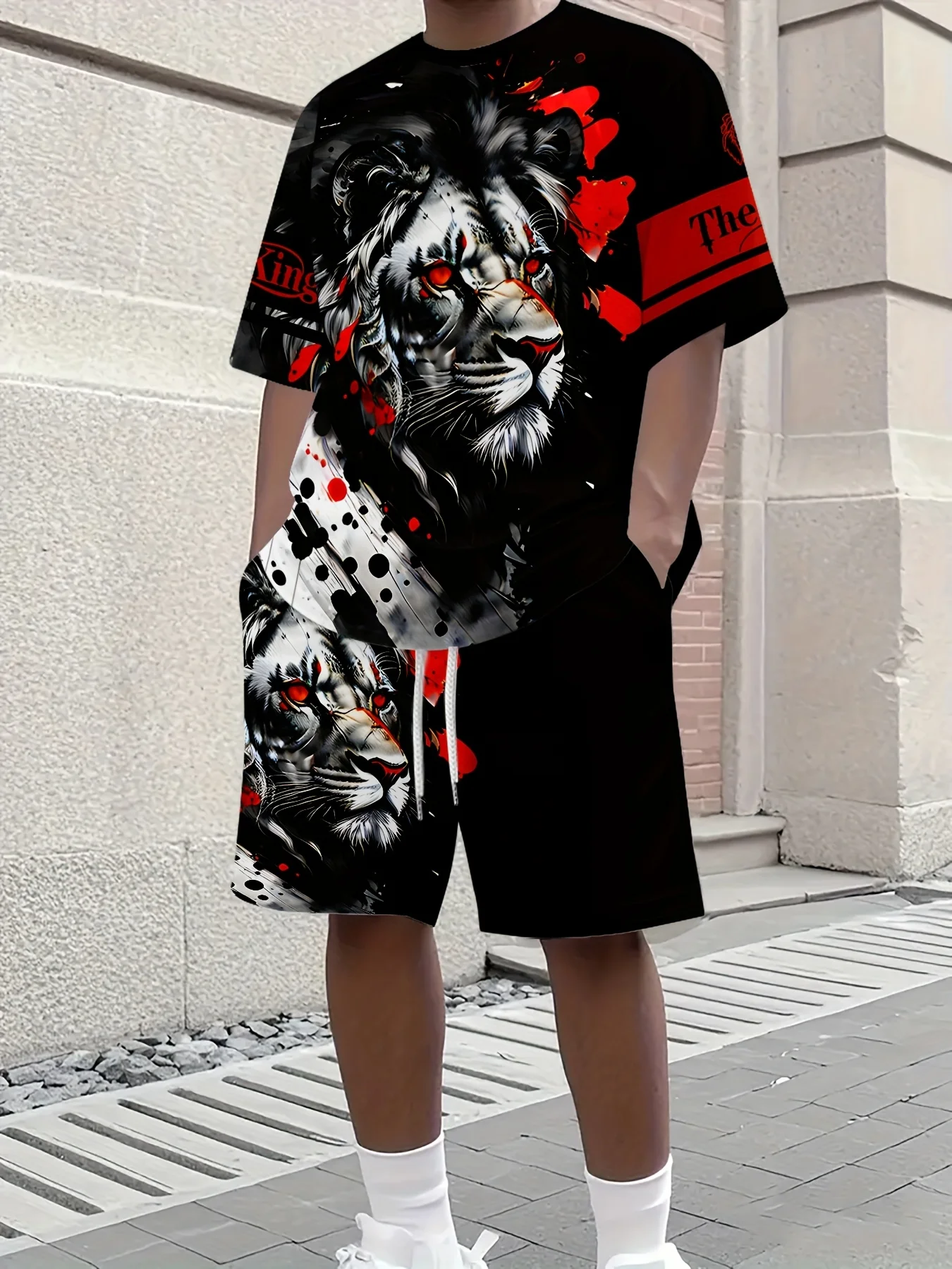 

Мужская повседневная и модная футболка с короткими рукавами и шортами с 3D принтом, летняя уличная одежда с круглым вырезом
