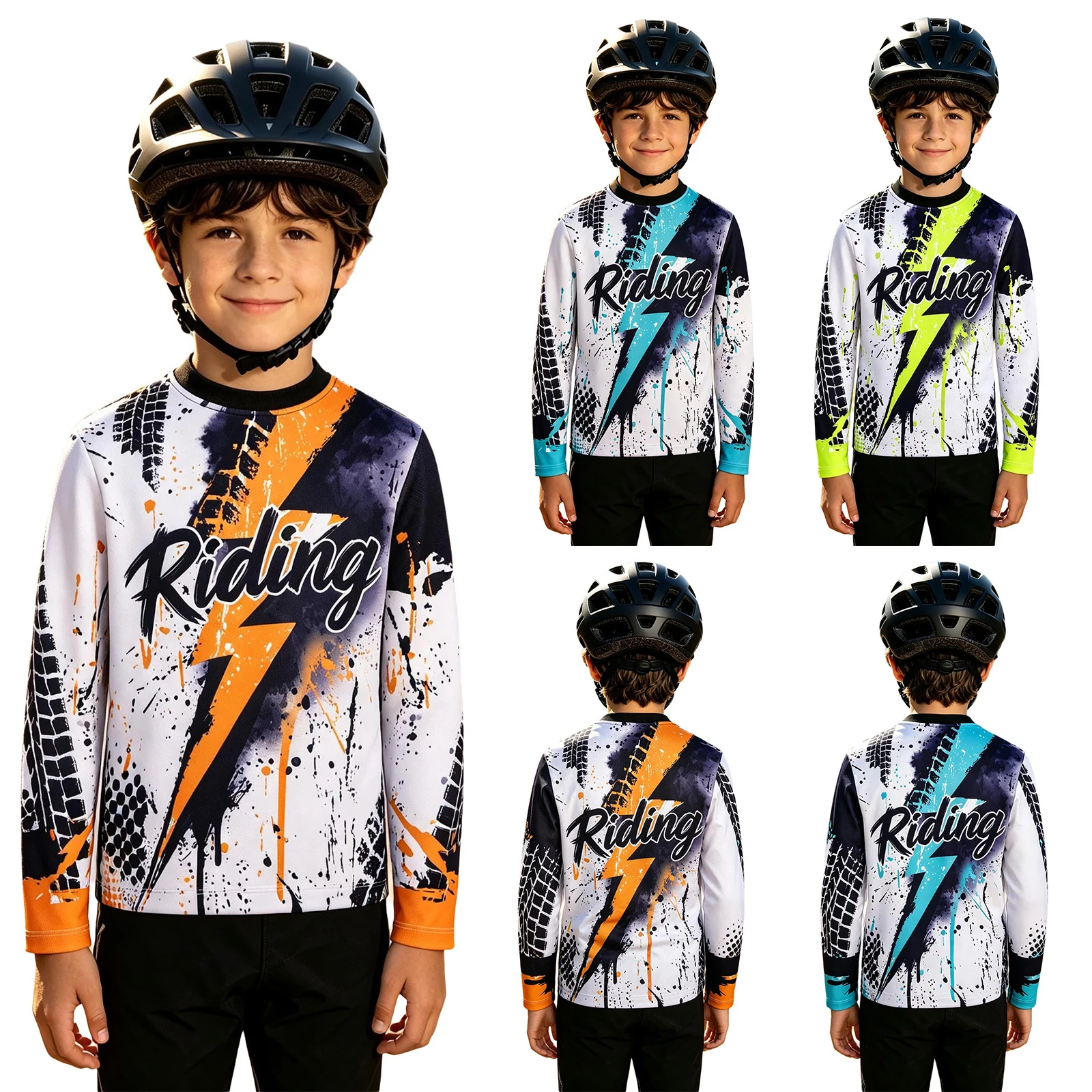 Jungen Dirt Bike Trikot Kinder Motocross Shirt Langarm Schnelltrocknend MTB Radsport-Oberteil Graffiti-Reifendruck Motocross-Trikot – Detail 2