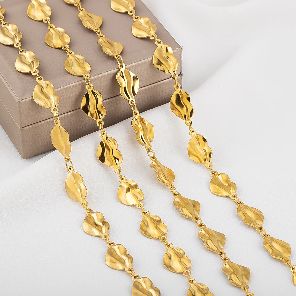 1 Meter Stainless Steel 11x21mm Heart Sequins Chains for Jewelry Making Gold Plated Link Chain DIY Necklaces Bracelets Wholesale