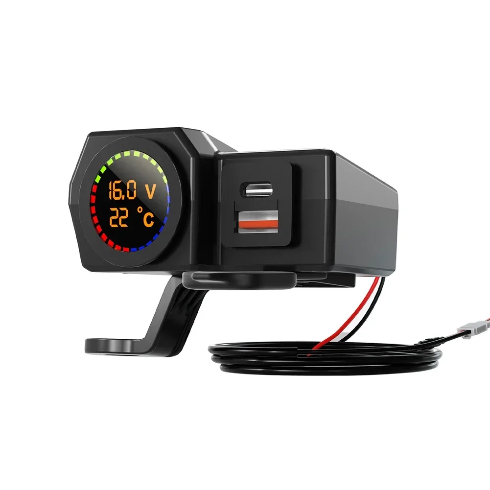 Convenient Waterproof Charger with Voltmeter Temperature Display and A+C Port Compatibility for Motorcycle Power