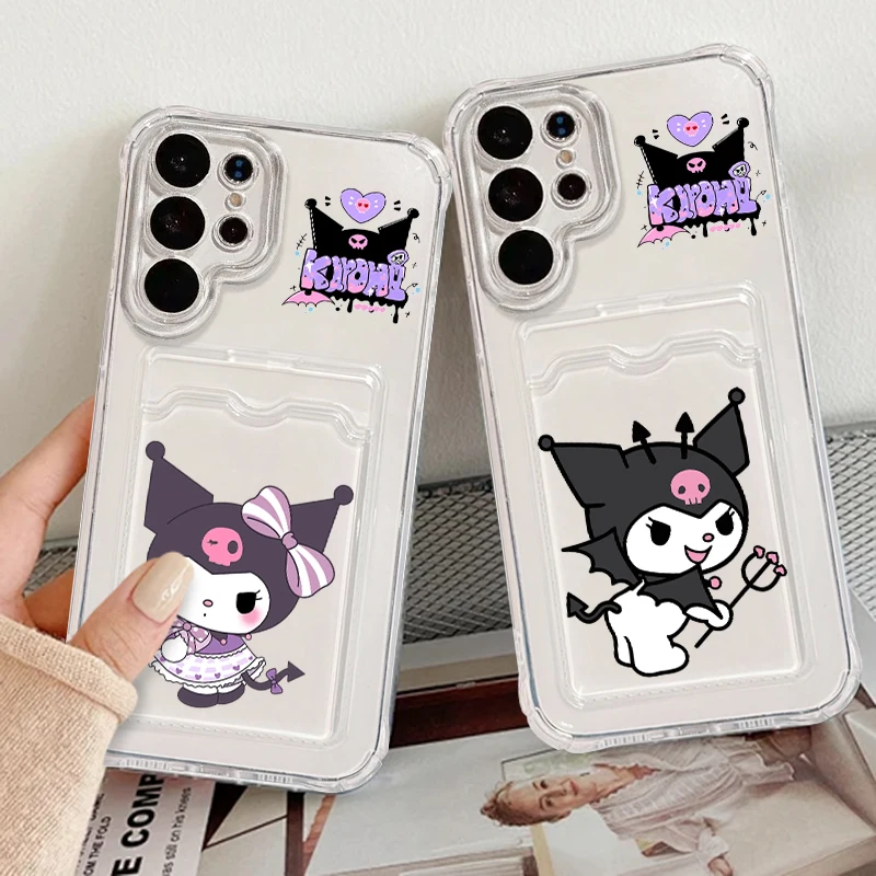 Sanrio Kuromi Cute Sweet For Samsung A73 A72 A54 A71 A52 A53 A32 A22 A14 A13 A23 5G Photo Card Bag Transparent TPU Phone Case