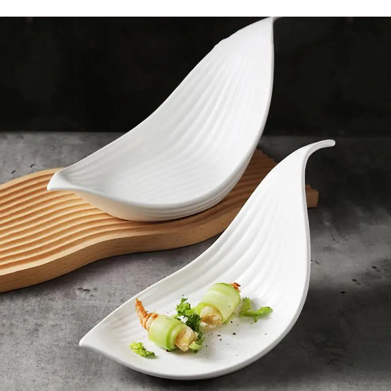 Ceramic Pasta Steak Plate Leaf Shape Solid Color Tableware Snack Dessert Dishes Home Kitchen Cooking Sashimi Sushi Plates