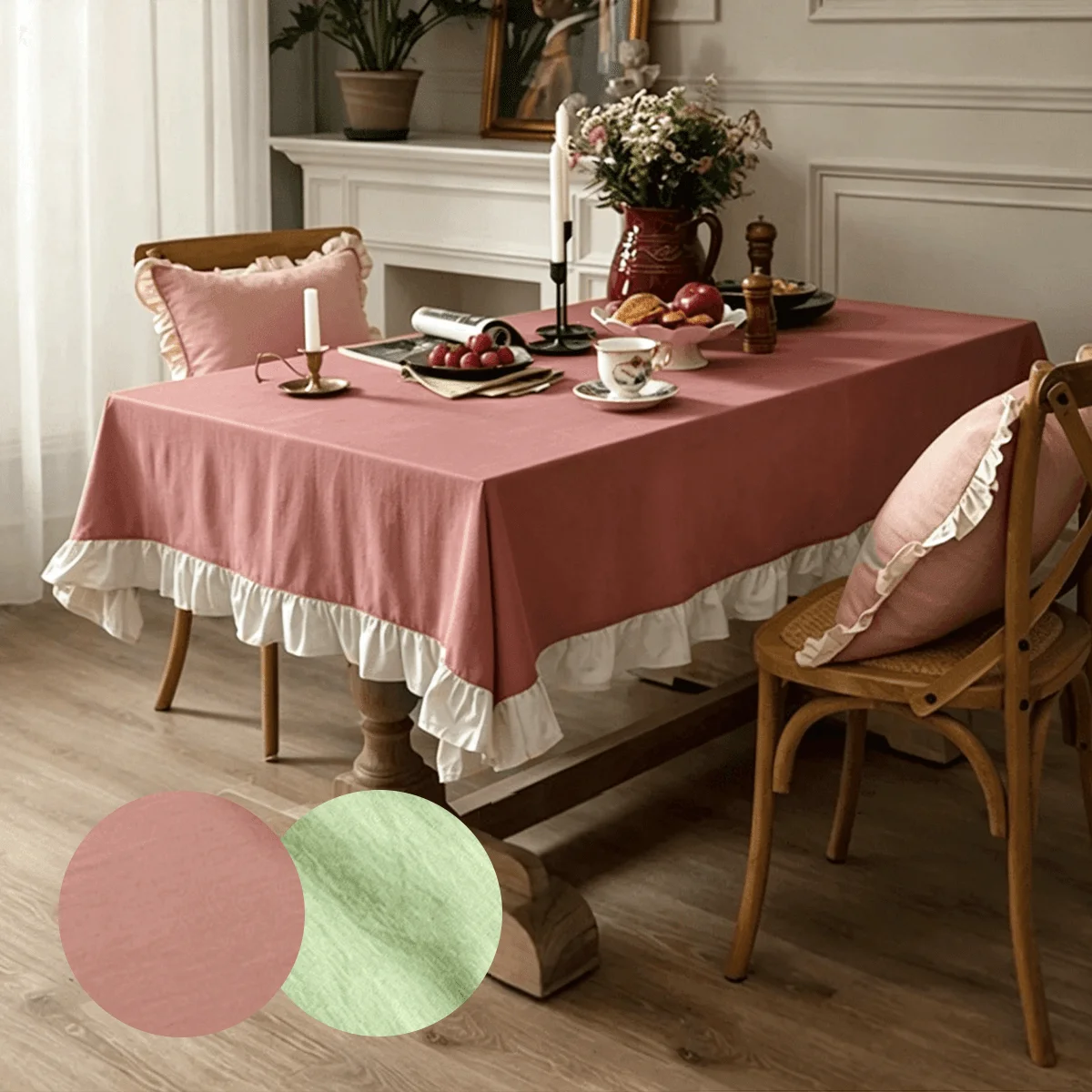 1pc Spring and summer simple color-blocking classic French ruffled tablecloth suitable for café table decoration