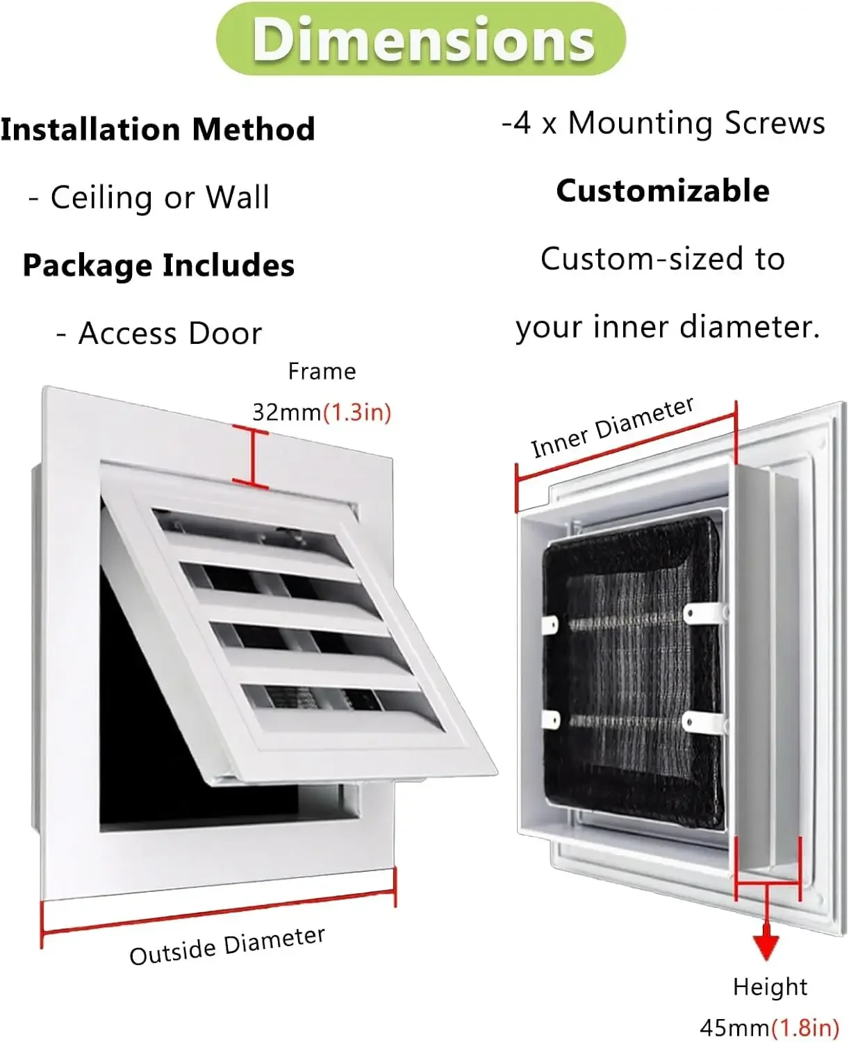 Hinge Type Louvered Access Panel - White HVAC Access Door for Plumbing & Electrical Wiring - Removable Filter Access Panel(431x5