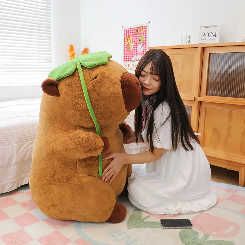 85CM Cartoon Lotus Leaf Capybara Plush Doll Kawaii Simulation Animal Plushie Soft Stuffed Toy Big Size Soft Pillow Birthday Gift