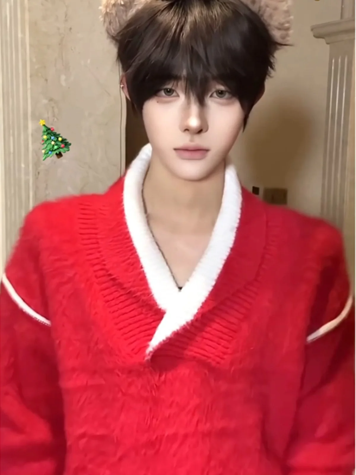 

Cleanfit Red Cisas Knit Sweater Men's Winter Lazy High-End V-Ne Pullover Inner Wear Base irt Casual Loose Fit Long Sl...