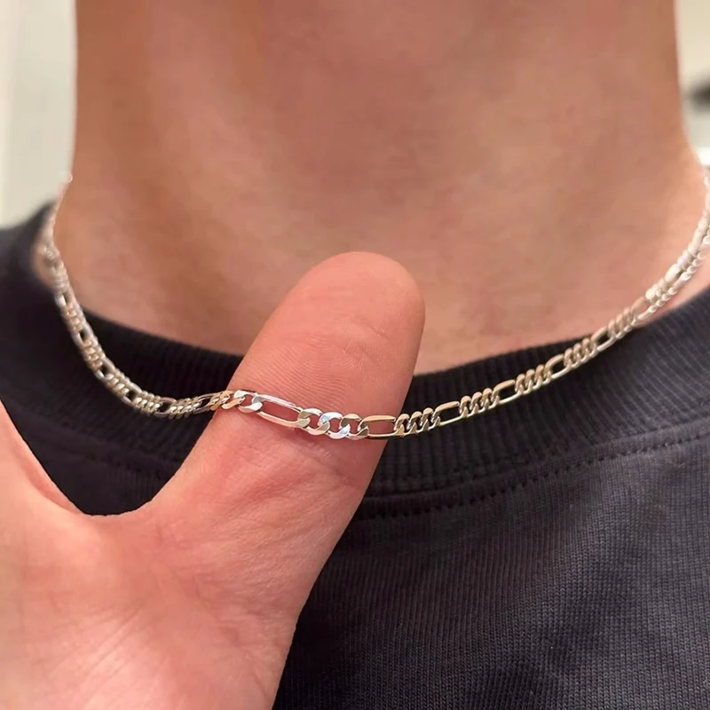 Noble New Arrive 925 Silver 4MM Chain for Men Women Bracelet Necklace Jewelry Set Lady Christma Gifts Charms Wedding