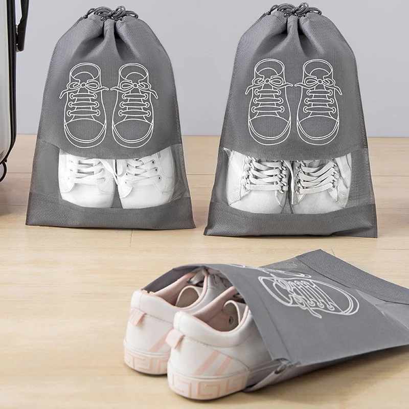 

5Pcs Visible Shoe Organizer Thickened Non-Woven Dustproof Drawstring Storage Bag household Travel Pouch Shoe storage bag